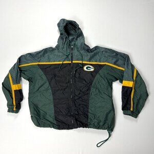 Green Bay Packers Vintage Logo 7 Game Day Windbreaker Jacket Green Sz L NFL